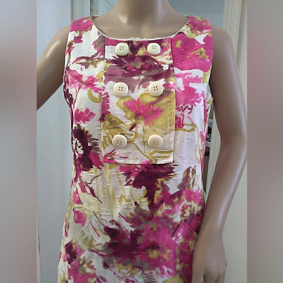NWOT Willi Smith Floral Shift Dress in Pink, White & Gold POCKETS & BUTTONS SZ.6 - Picture 7 of 10